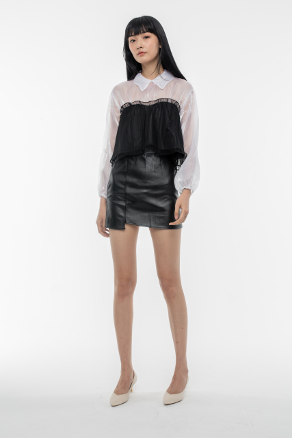 White-Black Gauze Top