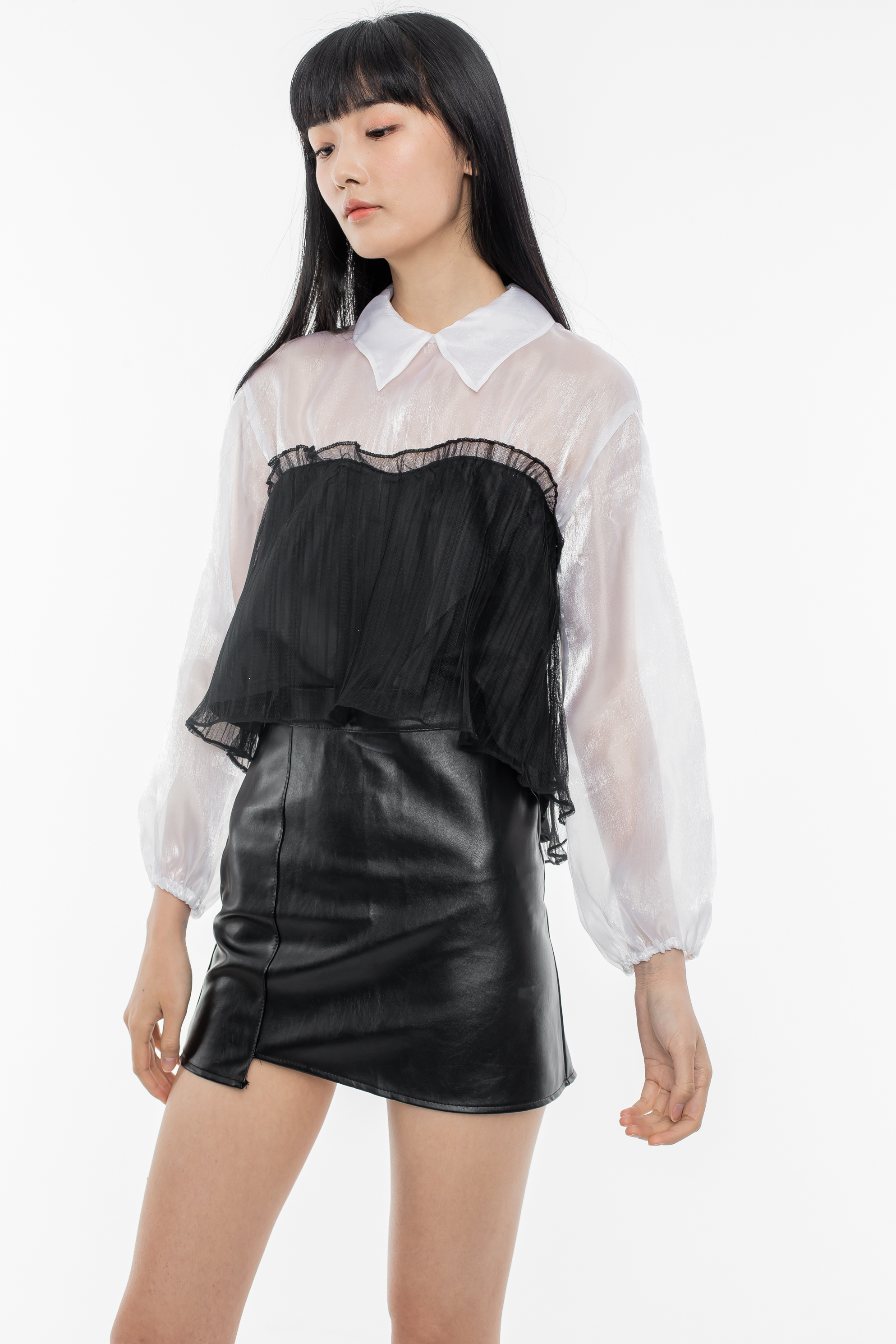 White-Black Gauze Top