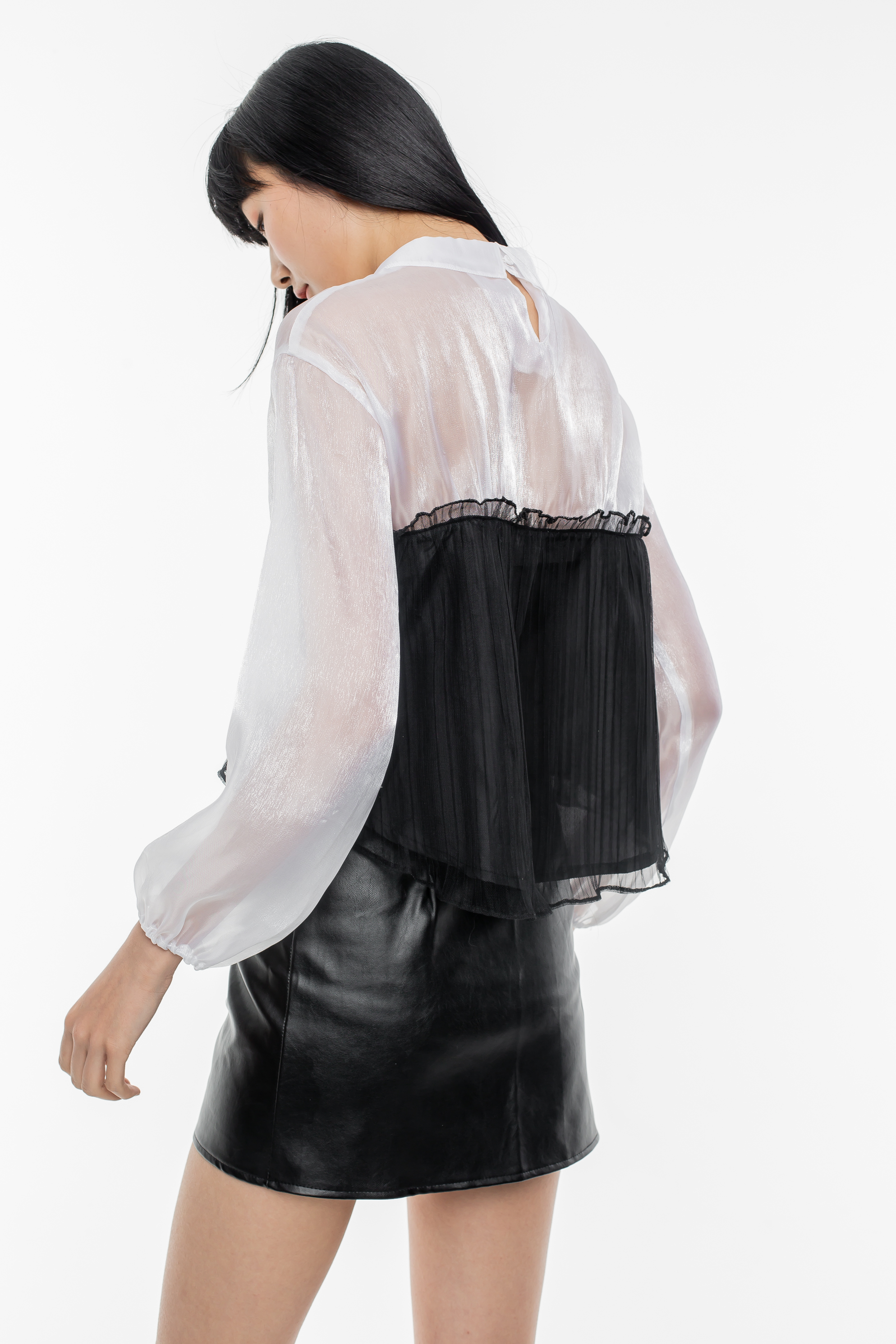 White-Black Gauze Top