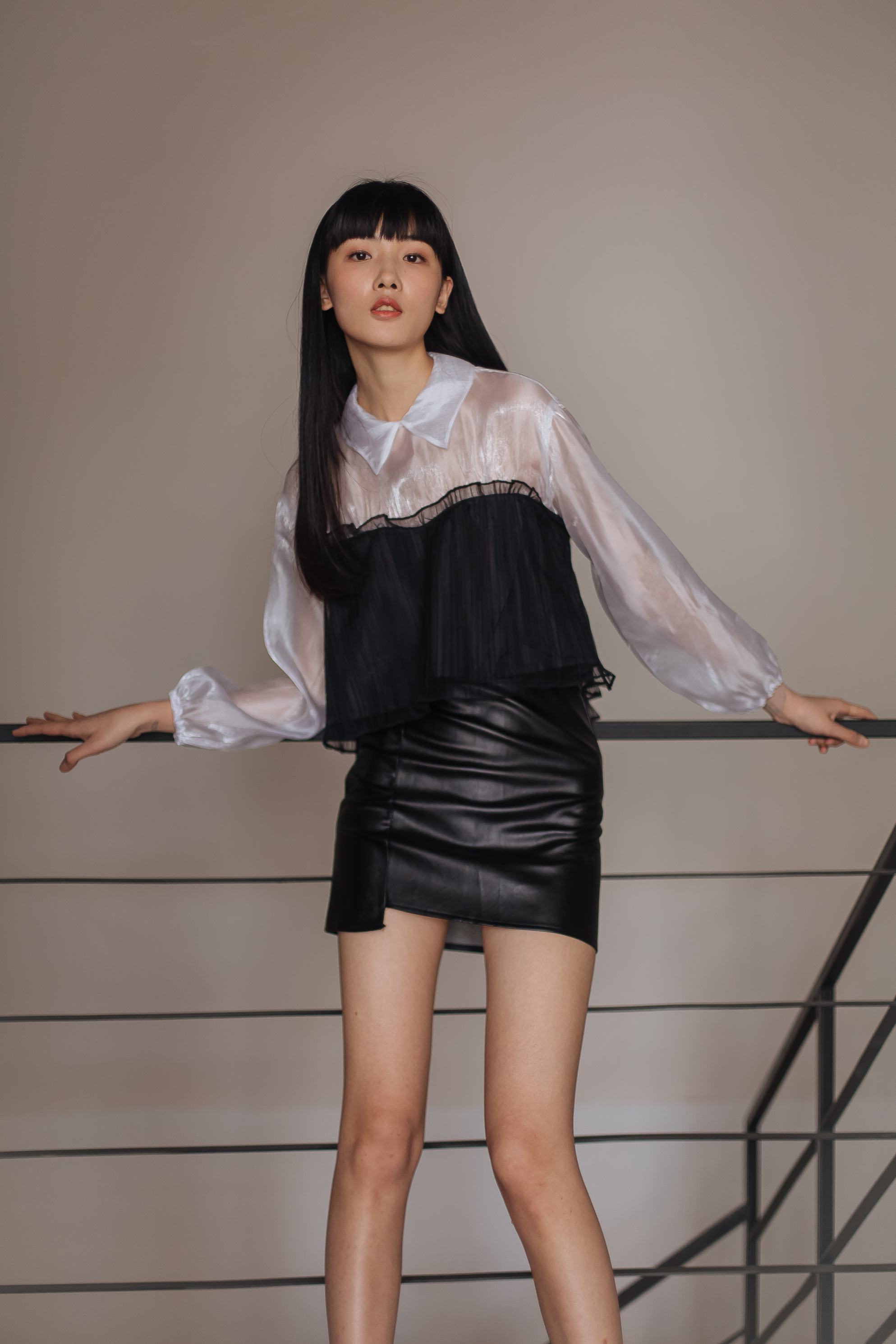 White-Black Gauze Top