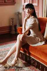 Khaki Knit Organza Splicing Dress