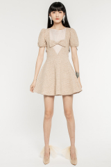 Khaki Knit Organza Splicing Dress