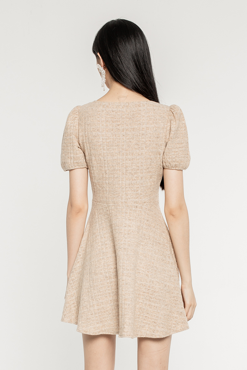 Khaki Knit Organza Splicing Dress