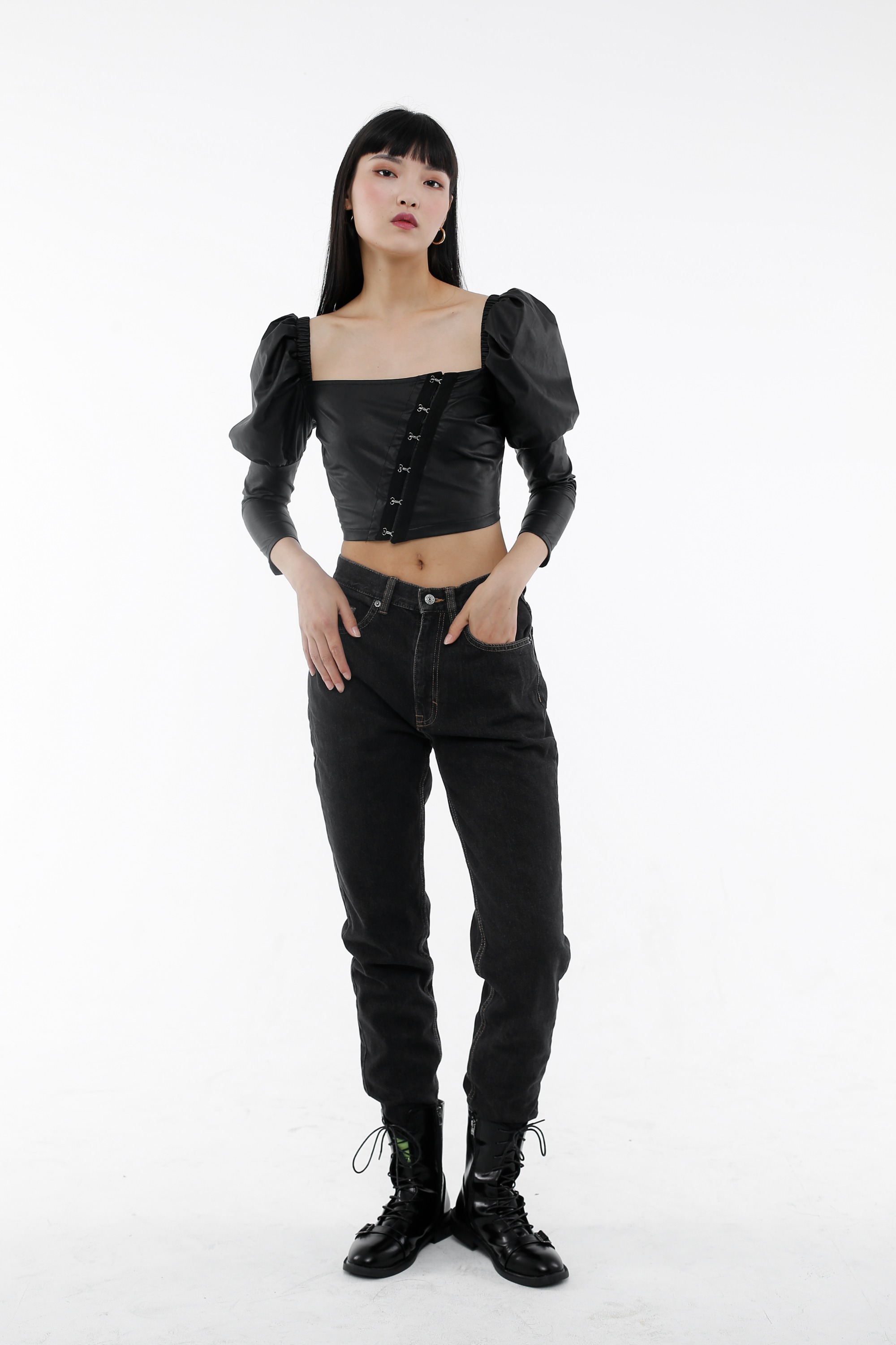Black Leather Crop Top