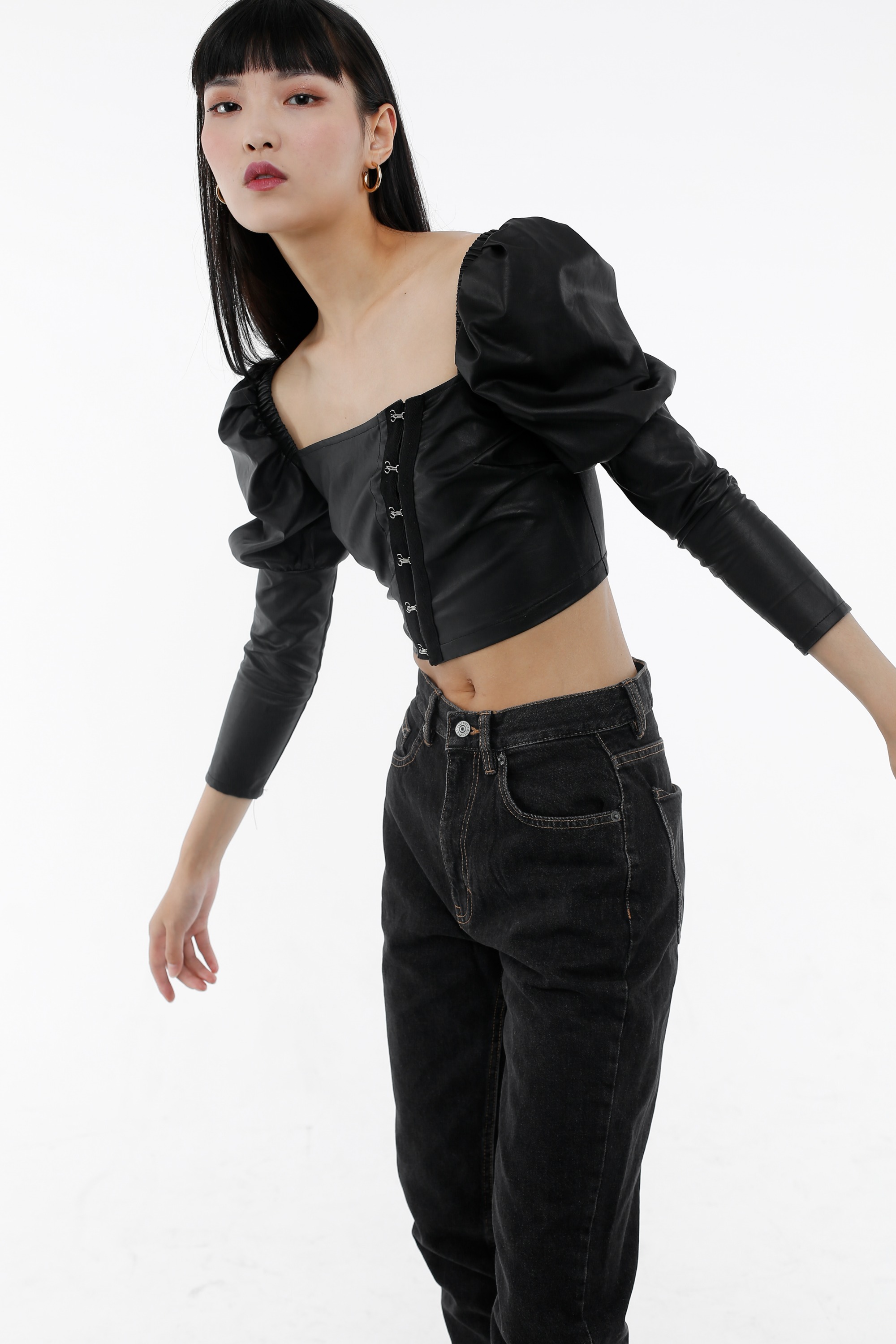 Black Leather Crop Top