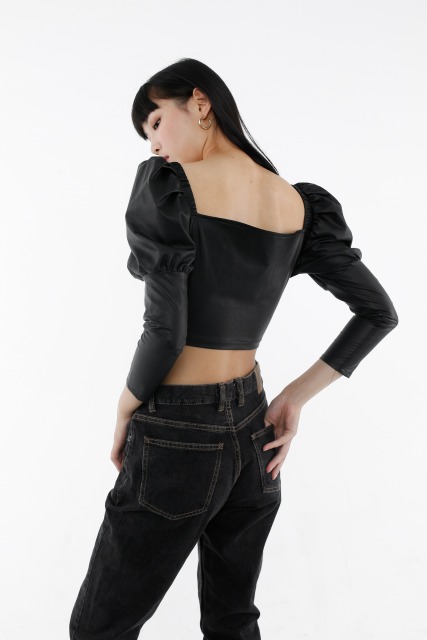 Black Leather Crop Top