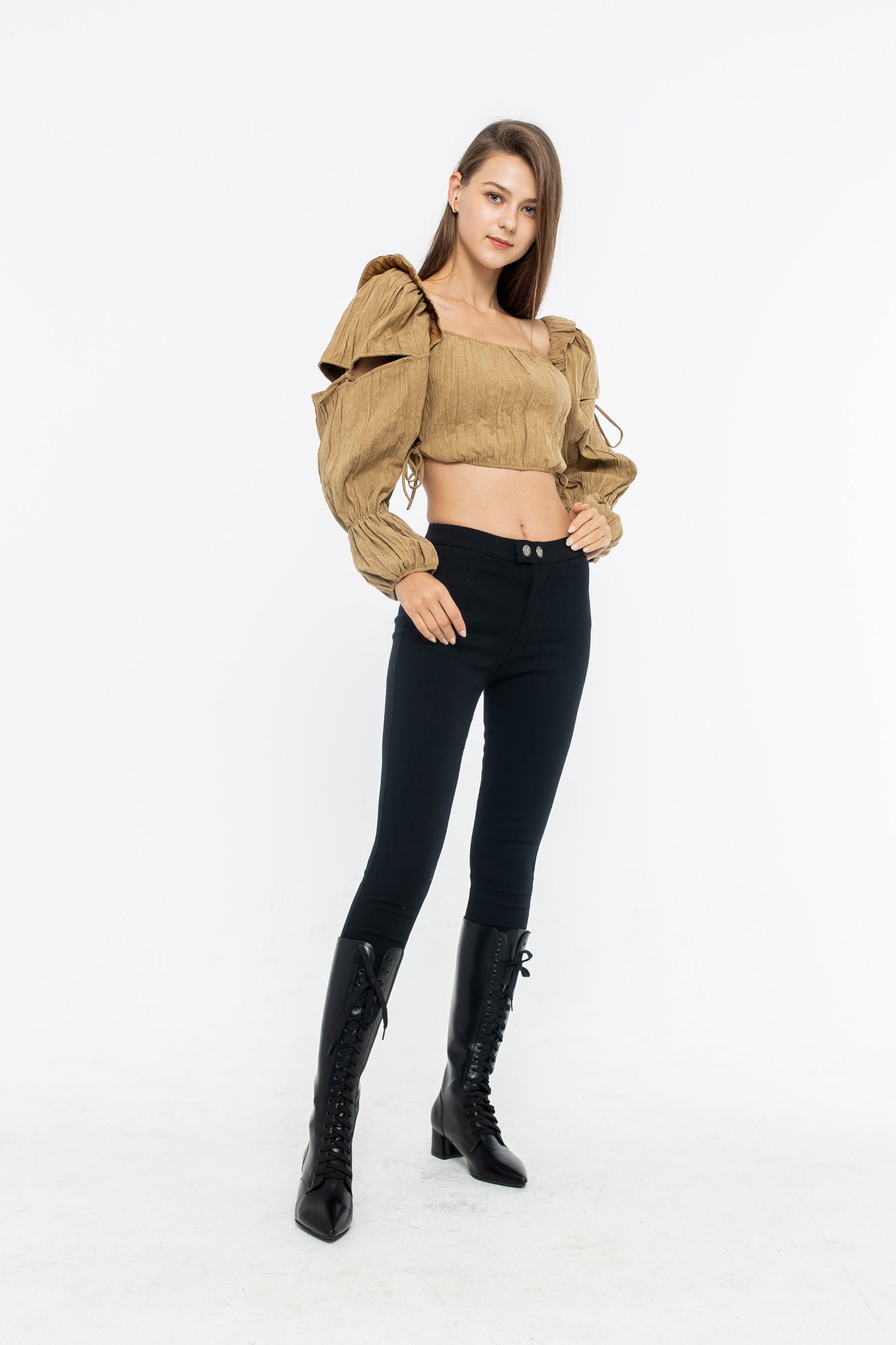 Khaki Hollowed-Out Top