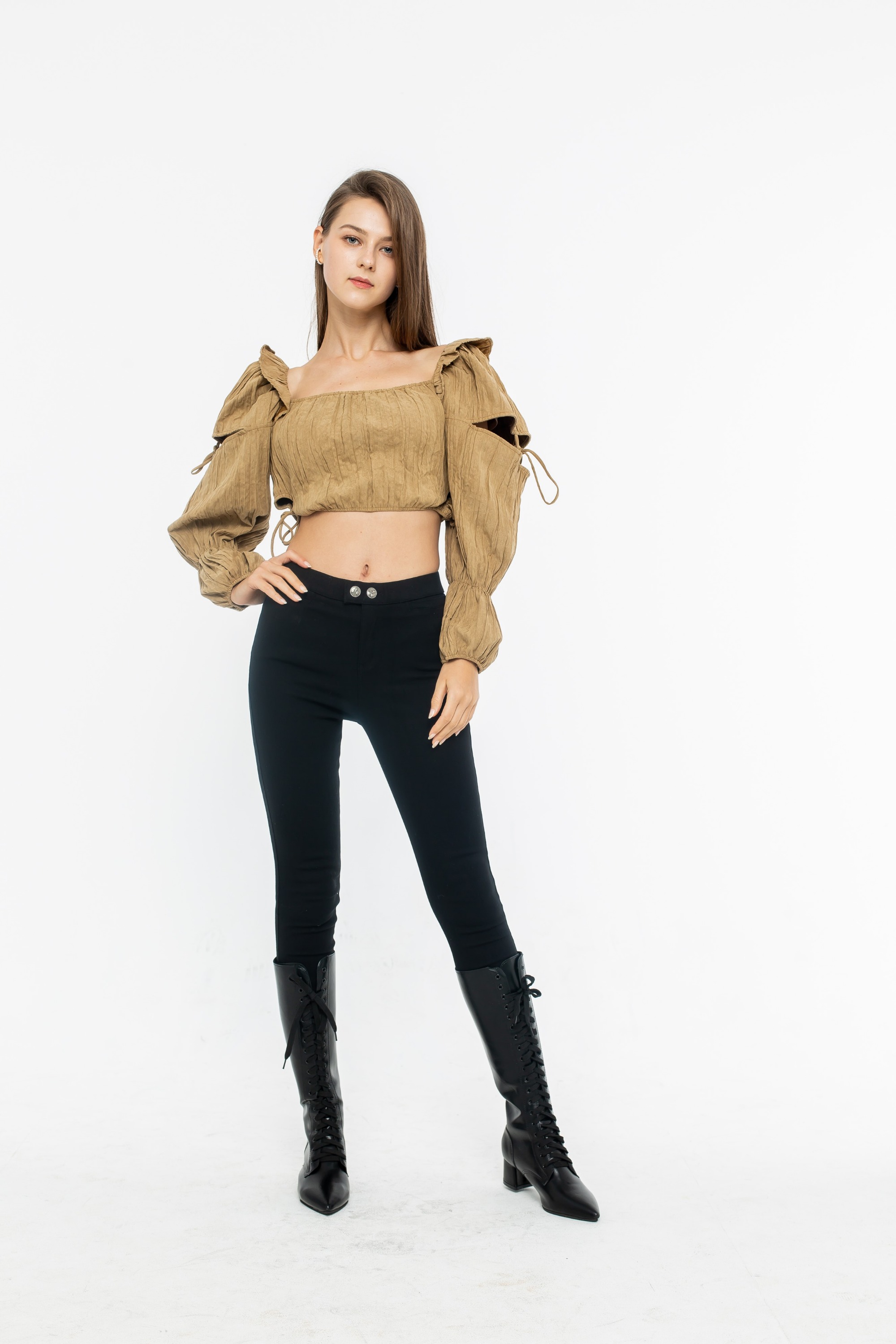 Khaki Hollowed-Out Top
