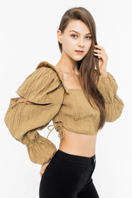Khaki Hollowed-Out Top