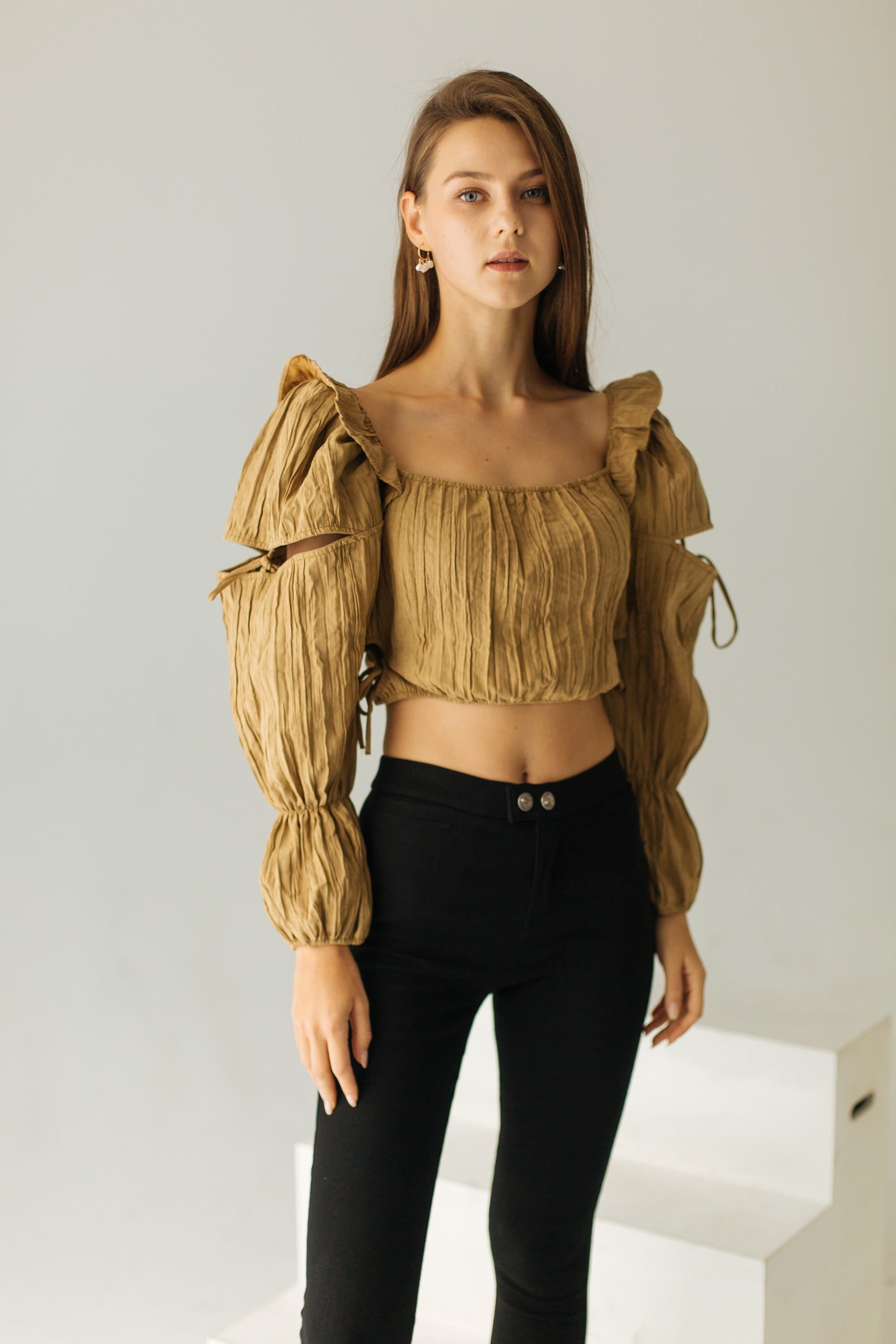 Khaki Hollowed-Out Top