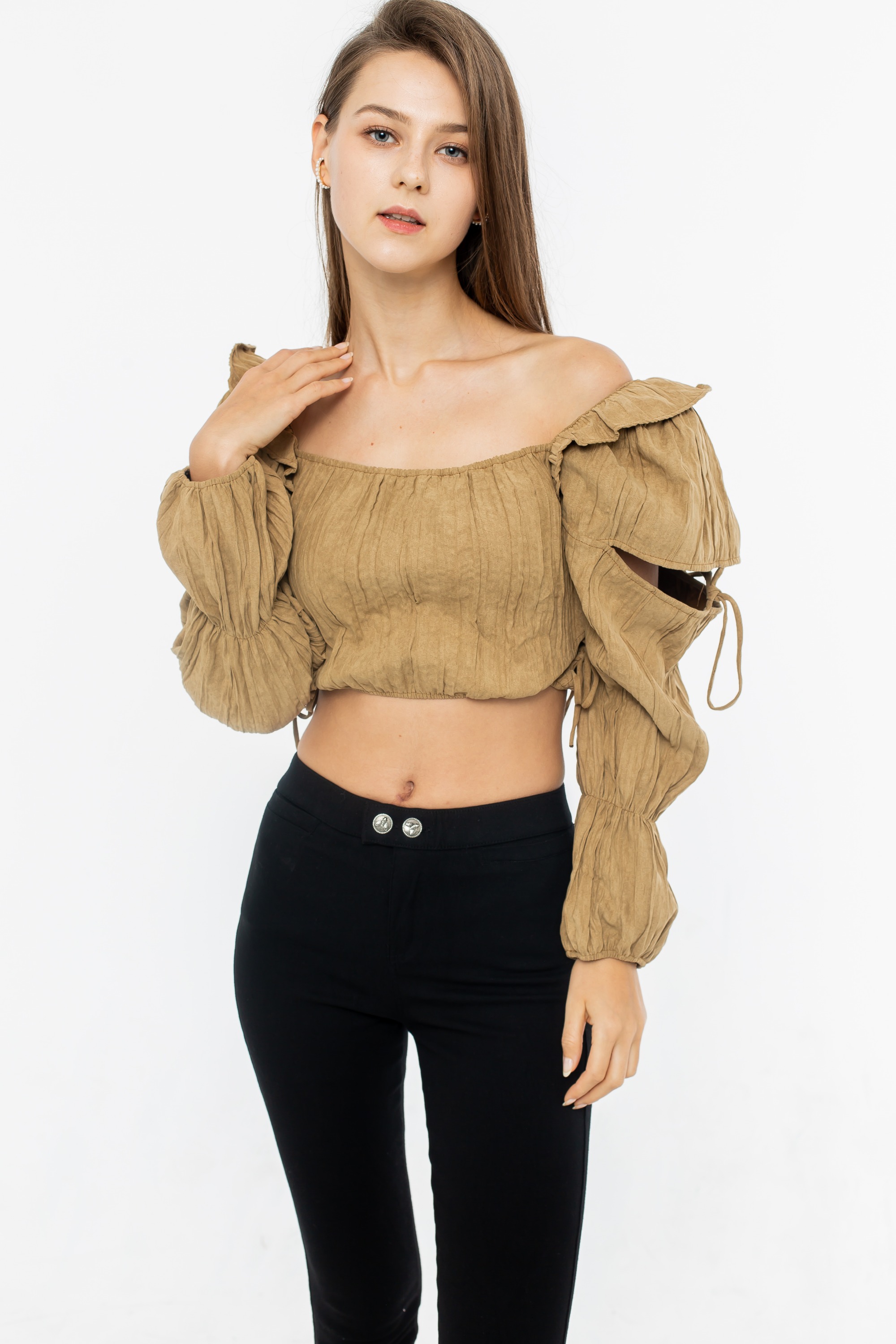 Khaki Hollowed-Out Top
