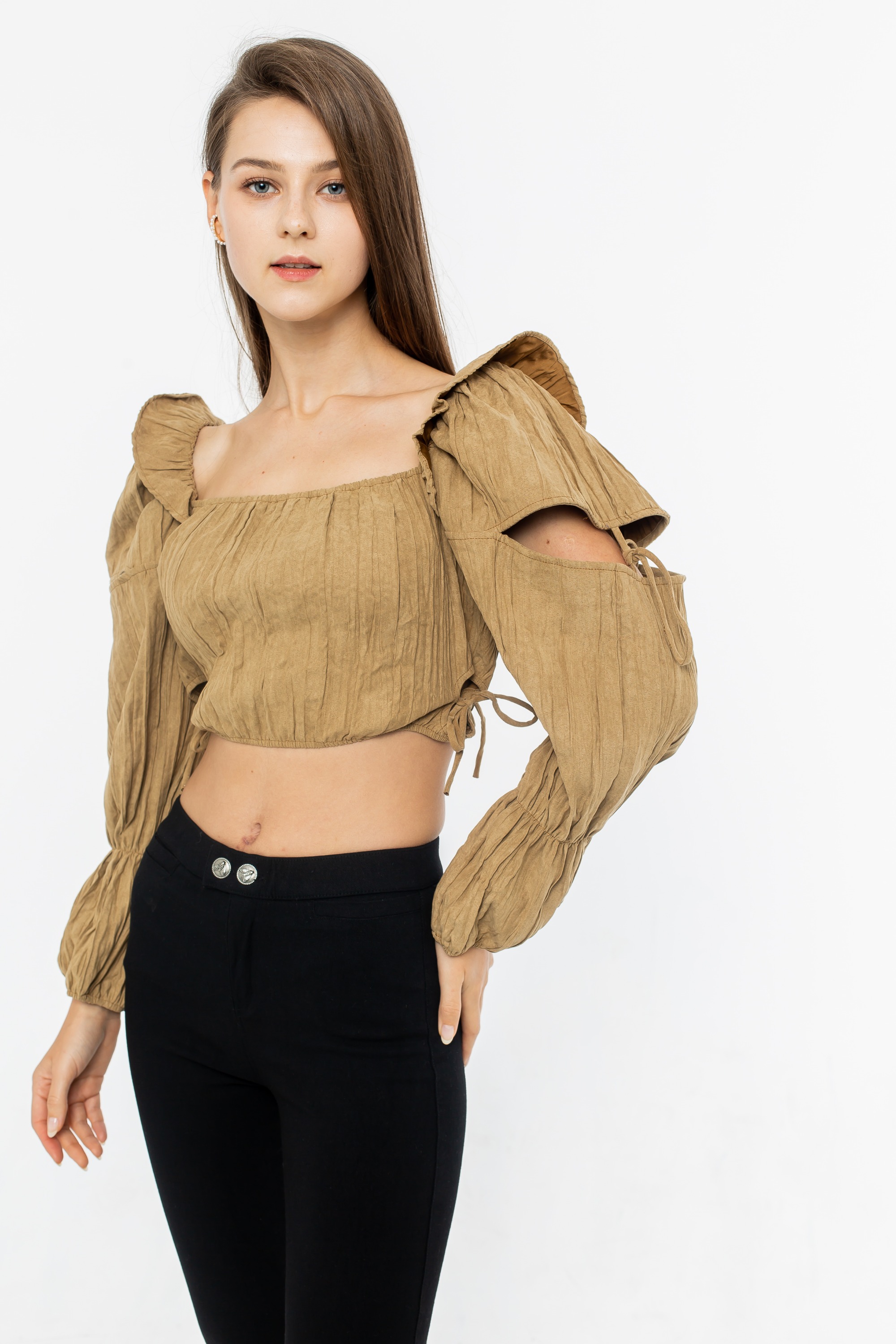 Khaki Hollowed-Out Top