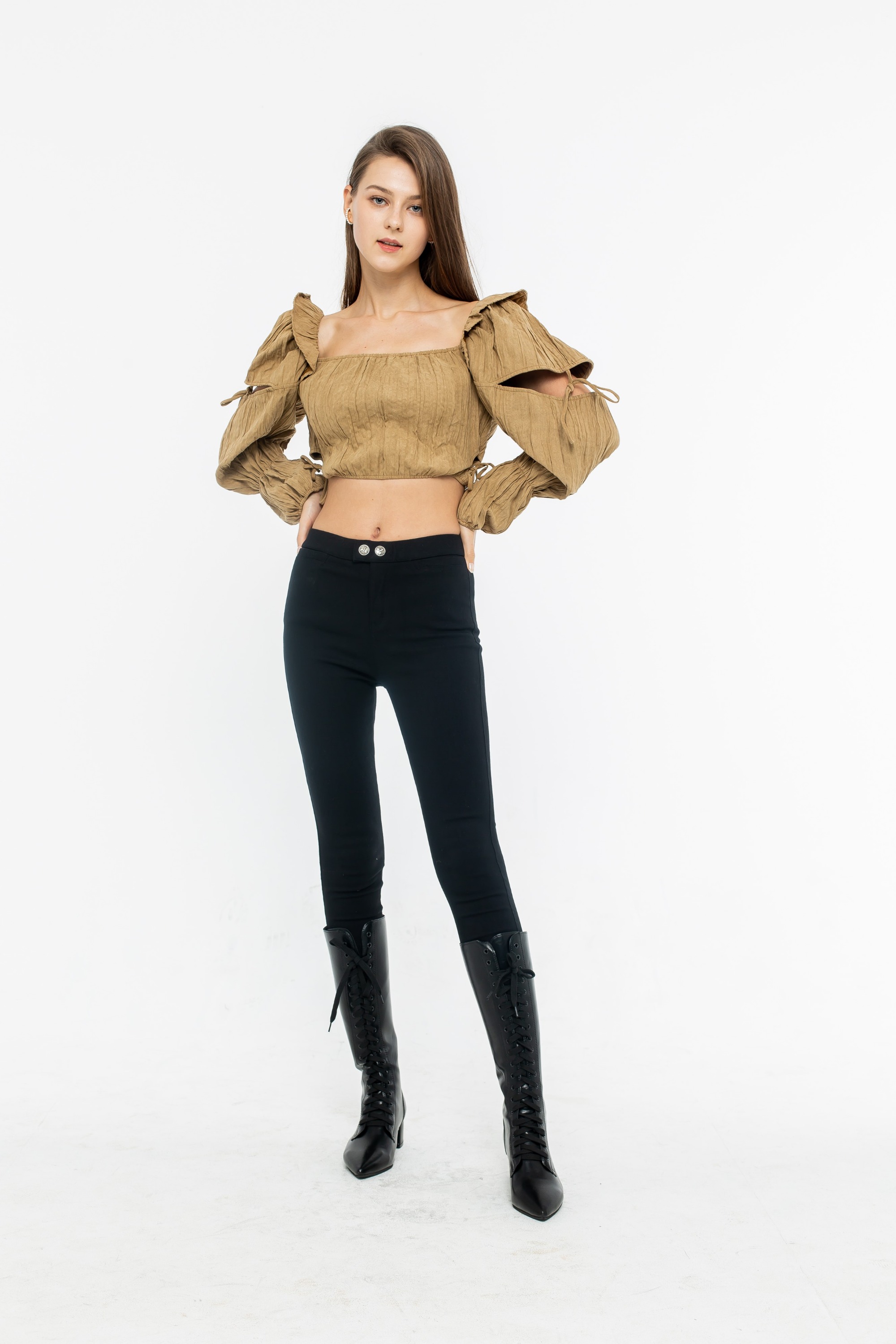 Khaki Hollowed-Out Top
