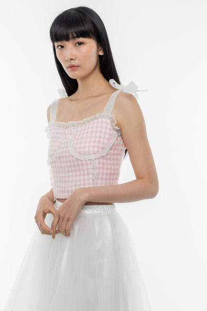 Pink  Houndstooth Top