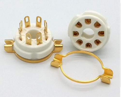 1PC GZC8-Y-1-G  Gold plated 8pin ceramic Vacuum tube socket for 6SN7 6V6 5AR4 GZ34 5R4GY 5U4G