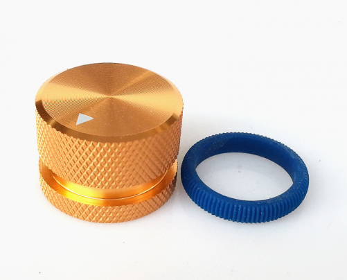 1PC 25X18mm Aluminium HIFI AMP volume Control potentiometer Knob 6.0mm hole Gold knob with Blue plastic