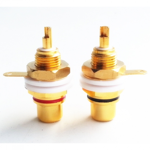 1PC   EIZZ 24K Gold Plated Brass RCA Jack Female Socket Connector for HiFi Audio Video TV CD AMP Signal Panel Chassis Mount YDEZ-012