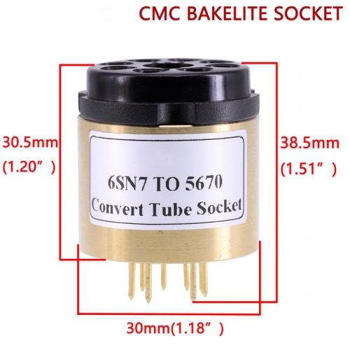 1PC 6SN7 TO 5670 6N3 6H3N 369A DIY Audio Vacuum Tube Amplifier Convert Socket Adapter Copper shell+CMC Bakelite Socket E