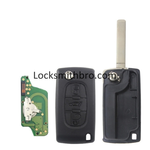 LockSmithbro 0523 FSK 3 Button 407(HU83) Blade ForCitroen 433Mhz 7941(ID46) Chip Chip Remote Key For Cars 2006-2011 (Trunk Button)