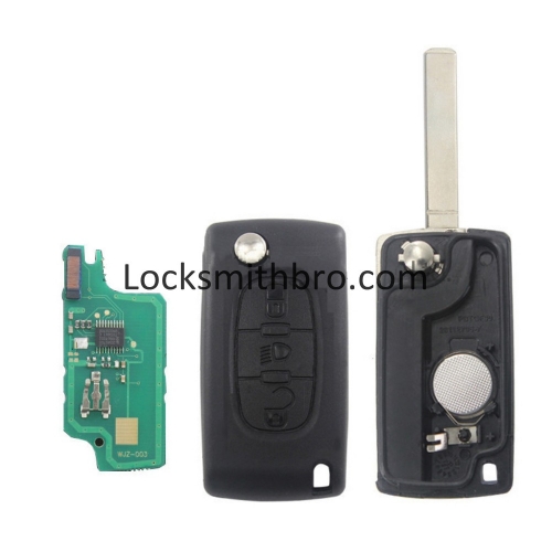 LockSmithbro 0536 FSK 3 Button 307(VA2) Blade ForCitroen 433Mhz 7961 Chip (ID46) Remote Key For Cars After 2011 (LED Light Button)