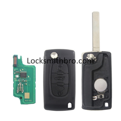 LockSmithbro 0536 ASK 3 Button 307(VA2) Blade ForCitroen 433Mhz 7961 Chip (ID46) Remote Key For Cars 2006-2011 (Trunk Button)