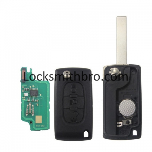 LockSmithbro FSK 0536 3 Button 433Mhz 7961(ID46) Chip 407 (HU83) Blade Peugeo With Light Button Flip Remote Key For Cars After 2011