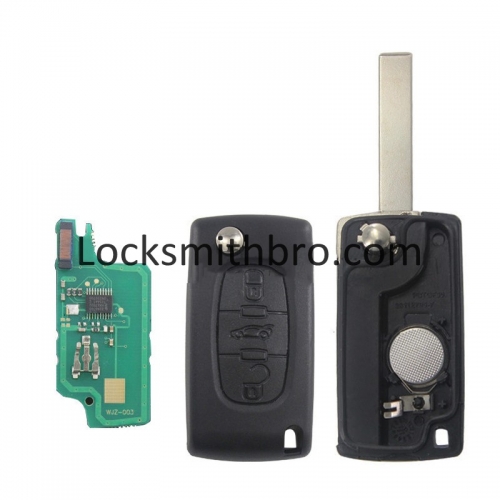 LockSmithbro FSK 0536 3 Button 433Mhz 7961(ID46) Chip 407 (HU83) Blade Peugeo With Trunk Button Flip Remote Key For Cars After 2011