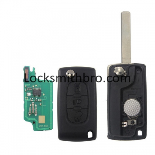 LockSmithbro FSK 0536 3 Button 433Mhz 7961(ID46) Chip 307 (VA2) Blade Peugeo With Light Button Flip Remote Key For Cars After 2011