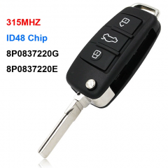 Audi Upgraded 3 Button Folding Flip Remote Car Key 315MHz ID48 Chip for Audi A3 Cabriolet S3 RS3 TT 2004 - 2013 8P0837220G 8P0837220E