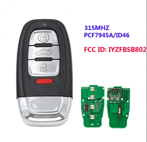 LockSmithbro 3+1Buttons Smart Remote Key Keyless Fob For AUDI IYZFBSB802 315Mhz For Audi A Q R S TT Quattro 2015-2016