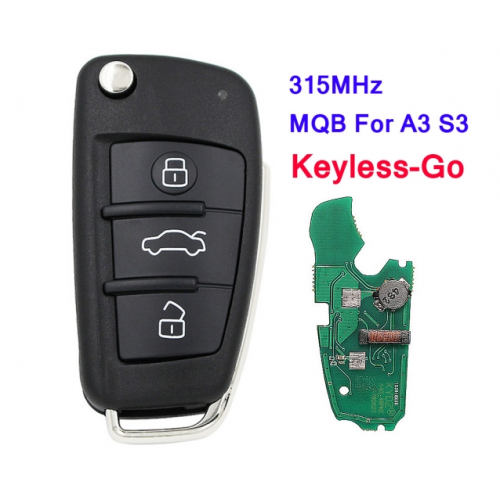 For Audi A3 MQB 3 Button Key Keyelss-go 315/433 MHZ