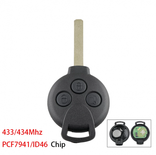 Benz 3 Buttons Smart Car Key for Mercedes Benz Smart Smart Fortwo 451 2007-2013 Remote Keyless Entry PCF7941/ID46 Chip 433Mhz