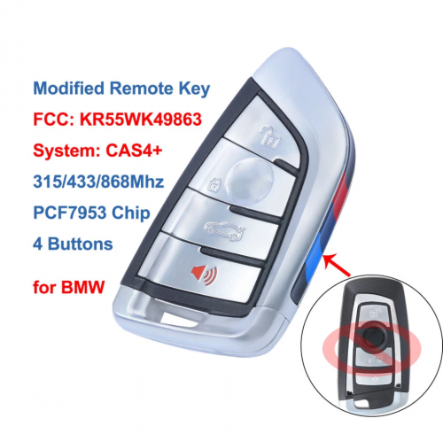 BMW Modified Remote Key 4 Button 315/433/868MHz PCF7953 Chip for BMW 1 2 3 4 5 6 7 Series X1 X3 F Chassis CAS4+ FEM 2011-2017