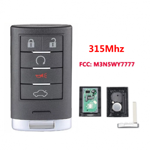 315Mhz M3N5WY7777 Keyless Smart Remote Key 4+1 5 Button Remote Key Fob for Cadilac CTS 2008-2015 STS 2008-2011
