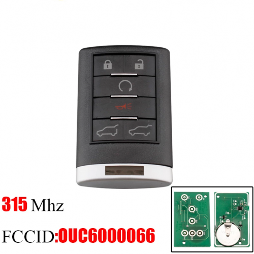 6Buttons 315Mhz Smart Remote Key For OUC6000066 Keyless Fob For Cadilac Escalade ESV EXT 2007-2014 Car Entry Key Fob