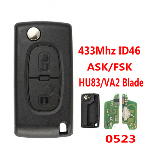 2Buttons Flip Key For Peugeo.t Citroe.n Blade HU83/VA2 0523 ASK/FSK