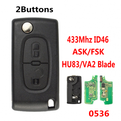 2Buttons Flip Key For Peugeo.t Citroe.n Blade HU83/VA2 0536 ASK/FSK