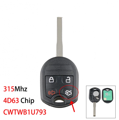 4Buttons 315Mhz Car Remote Key For Ford Escape Fiesta Focus Transit Connect C-Max 2014 2015 4D63 Chip FCC:CWTWB1U793