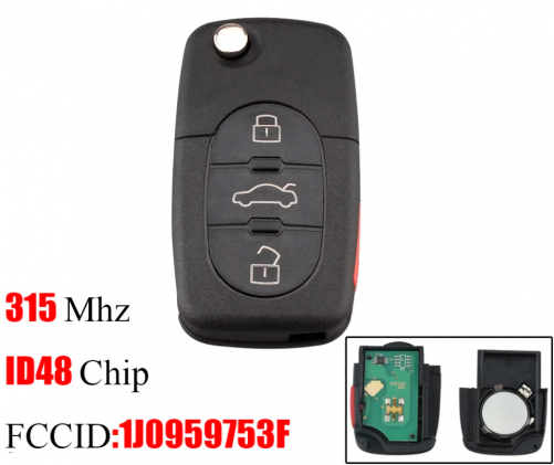 3+1Button Remote Car Key Fob For VW  1J0959753F 315Mhz For VW  Beetle Golf 1998-2001 ID48 Chip Car key