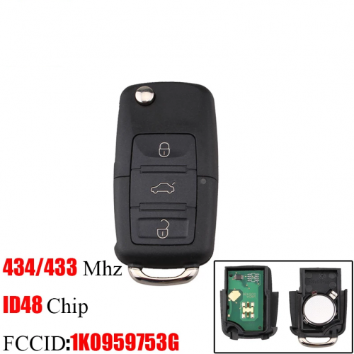 3Button Remote Key for VW 1K0959753G ID48 Chip 434Mhz for  VW PASSAT B5 B6 Skoda Tiguan Touran GOLF JETTA POLO