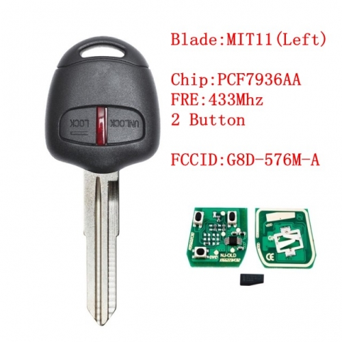 2 Button 433MHz ID46 Chip for Mit-subishi Lancer 2009-2014 FCC ID: G8D-576M-A MIT8 Left Blade