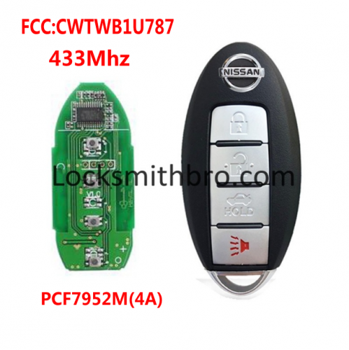 3+1 Buttons Smart Remote Key For Nissa.n Patrol 433Mhz ID46 Chip 2013 2014 2015 2016 2017 2018 2019 CWTWB1U787