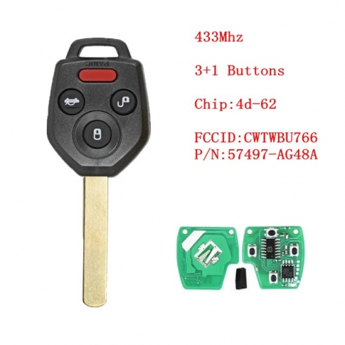 CWTWBU766 for Subaru 3+1 4 Buttons For Subaru Tribeca T-Legacy Outback Car Key 4D62 Chip 433Mhz