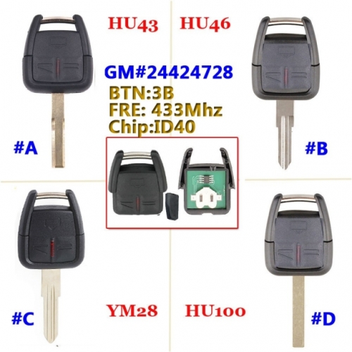 3 Button Remote Fob Keyless With Blade For Opel