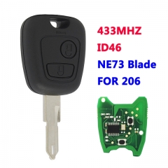 2 Button Remote Key 433MHZ ID46chip For P-eugeot C-itroen 206