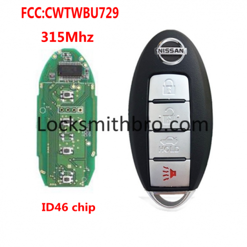 315Mhz ID46 Chip PCF7952 Chip Smart Card Auto Remote Key Fit For Nissa.n Sunny FCC：CWTWBU729