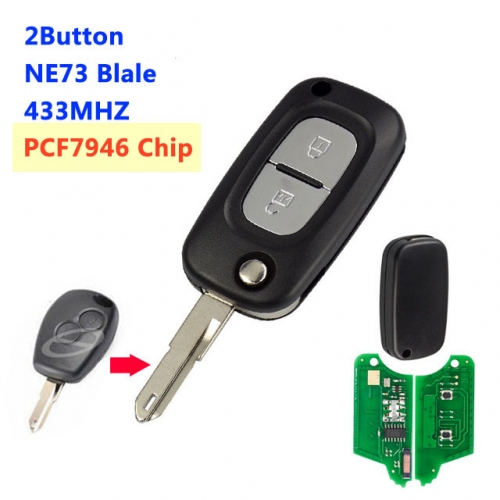 2 Button upgrade Flip Key For R-enault PCf7946 Chip VA2 NE73 Blade