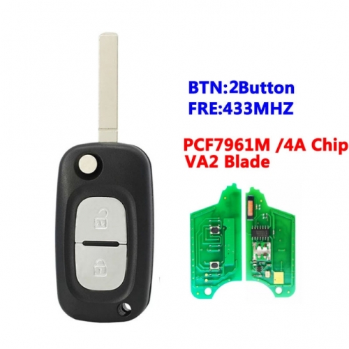 Flip Key For 2 Button R-enault Key 433MHZ VA2 Blade