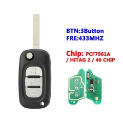 Flip Key For 3 Button R-enault Key 433MHZ VA2 Blade