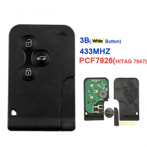 3 Button Smart Key Card 433Mhz ID46 PCF7947/7926 Chip For R-enault Megane 2 3 Scenic Grand 2003-2008 Remote Car Key